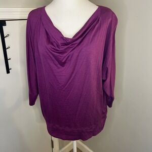 Eileen Fisher Purple 3/4 Sleeve Cowl Neck Silk Top Soft Large